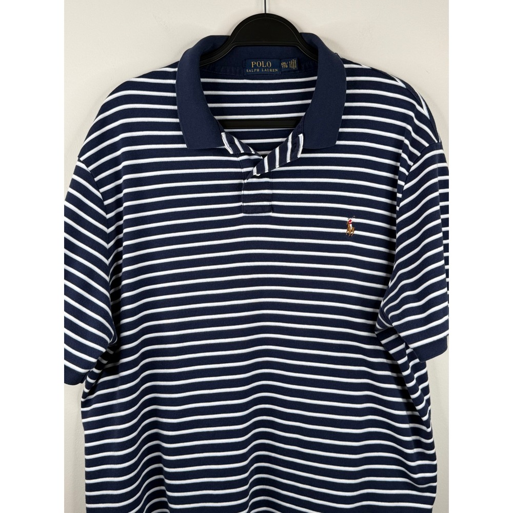 Polo Ralph Lauren Mens XXL Striped Short Sleeve Polo Navy Blue White 100% Cotton